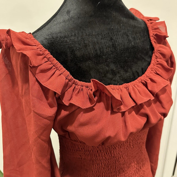 Le Lis Burgundy Ruffle Mini Dress – Size M - Picture 3 of 11